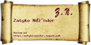 Zatyko Nándor névjegykártya